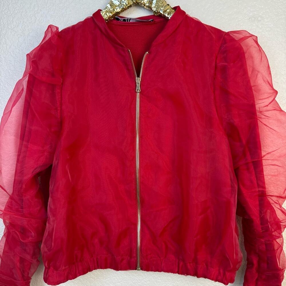 Zara • Red Ruched Bomber Jacket - Picture 4 of 15